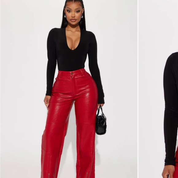 Fashion Nova Black Long-Sleeve Deep V Bodysuit - Picture 2 of 2